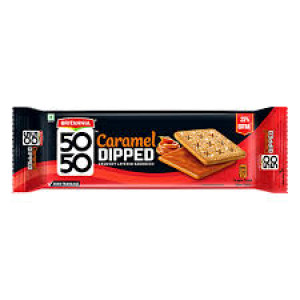 BRITANNIA 50-50 CARAMEL DIPPED SANDWICH 150G BRITANNIA 50-50 CARAMEL DIPPED SANDWICH 150G