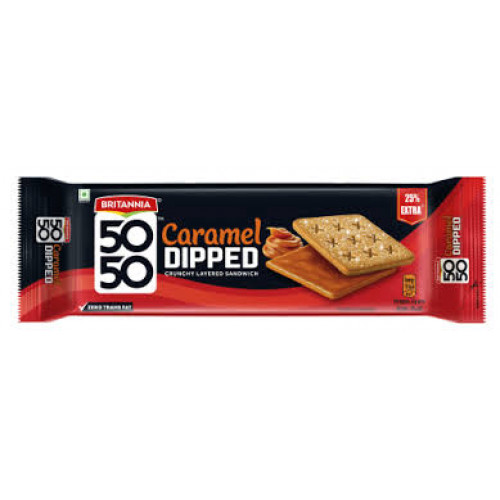 BRITANNIA 50-50 CARAMEL DIPPED SANDWICH 150G